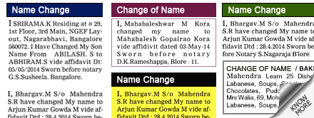 Times of India Change of Name display classified rates